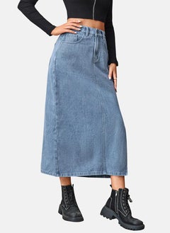 يونيكي Blue Mid Rise Plain Midi Skirt  - Image 4