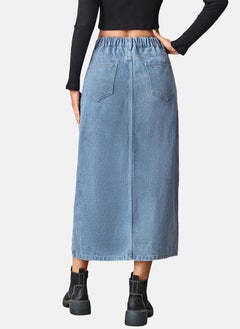 يونيكي Blue Mid Rise Plain Midi Skirt  - Image 5