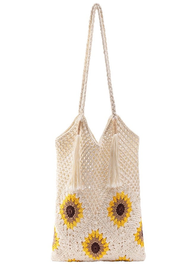 iSamzan Crochet Beach Bag for Women: Handmade Sunflower Tote with Boho Fringe, 2026 Summer Vacation Shoulder Purse - Image 1