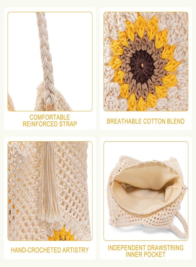 iSamzan Crochet Beach Bag for Women: Handmade Sunflower Tote with Boho Fringe, 2026 Summer Vacation Shoulder Purse - Image 5