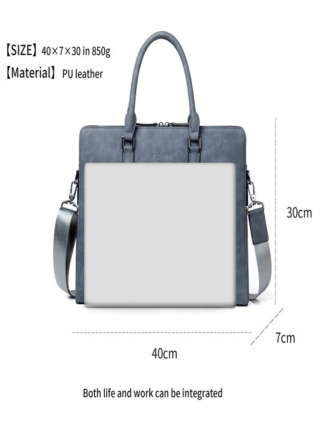 FSD.WG FSD. WG Business Bag Leather Messenger Bag Water Resistant Business Travel Briefcase Handbag Briefcase for Men, Blue, Large - Image 4
