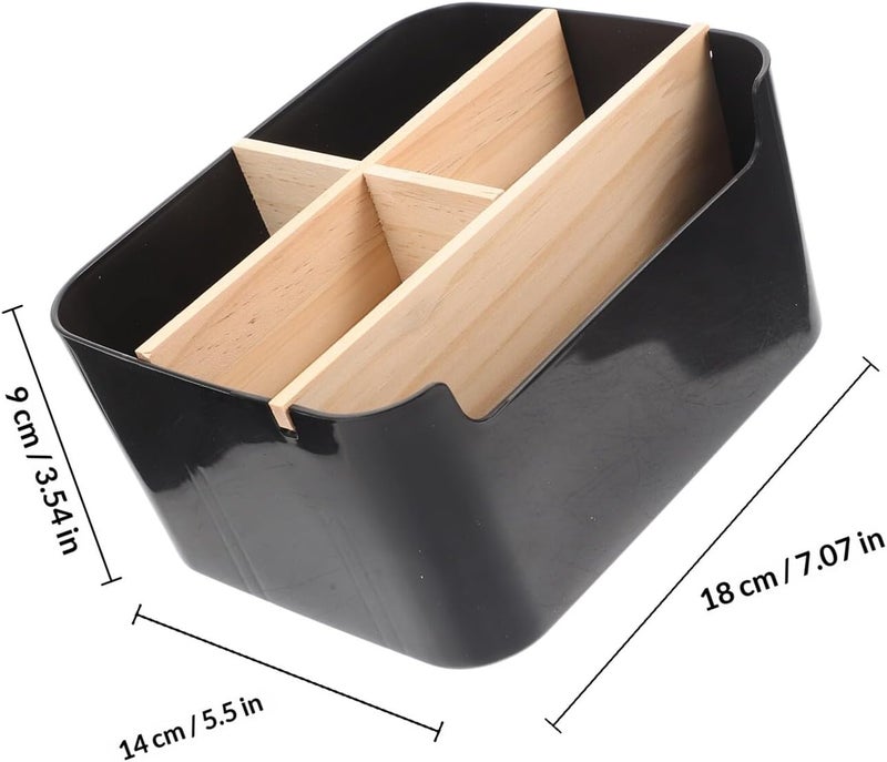 Detachable Wood Cosmetic Storage Box, Makeup Organizer for Countertop Lipstick and Brush Holder, Black Square Skincare and Makeup Sponge Organizer for Home Vanity - Image 2