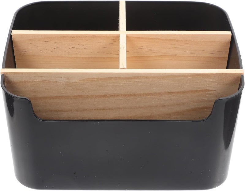 Detachable Wood Cosmetic Storage Box, Makeup Organizer for Countertop Lipstick and Brush Holder, Black Square Skincare and Makeup Sponge Organizer for Home Vanity - Image 1