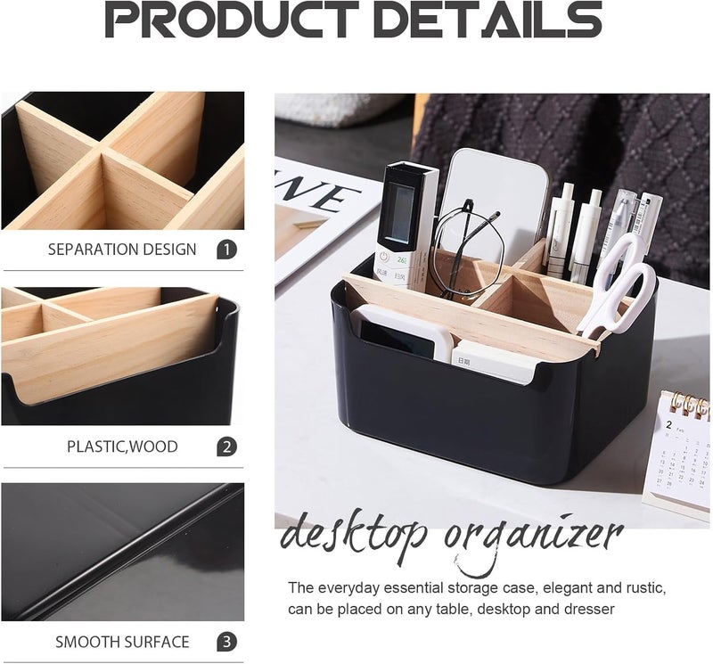Detachable Wood Cosmetic Storage Box, Makeup Organizer for Countertop Lipstick and Brush Holder, Black Square Skincare and Makeup Sponge Organizer for Home Vanity - Image 3