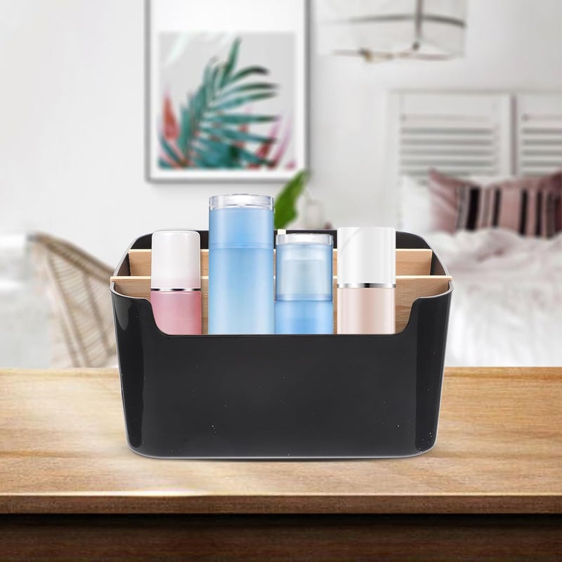 Detachable Wood Cosmetic Storage Box, Makeup Organizer for Countertop Lipstick and Brush Holder, Black Square Skincare and Makeup Sponge Organizer for Home Vanity - Image 4