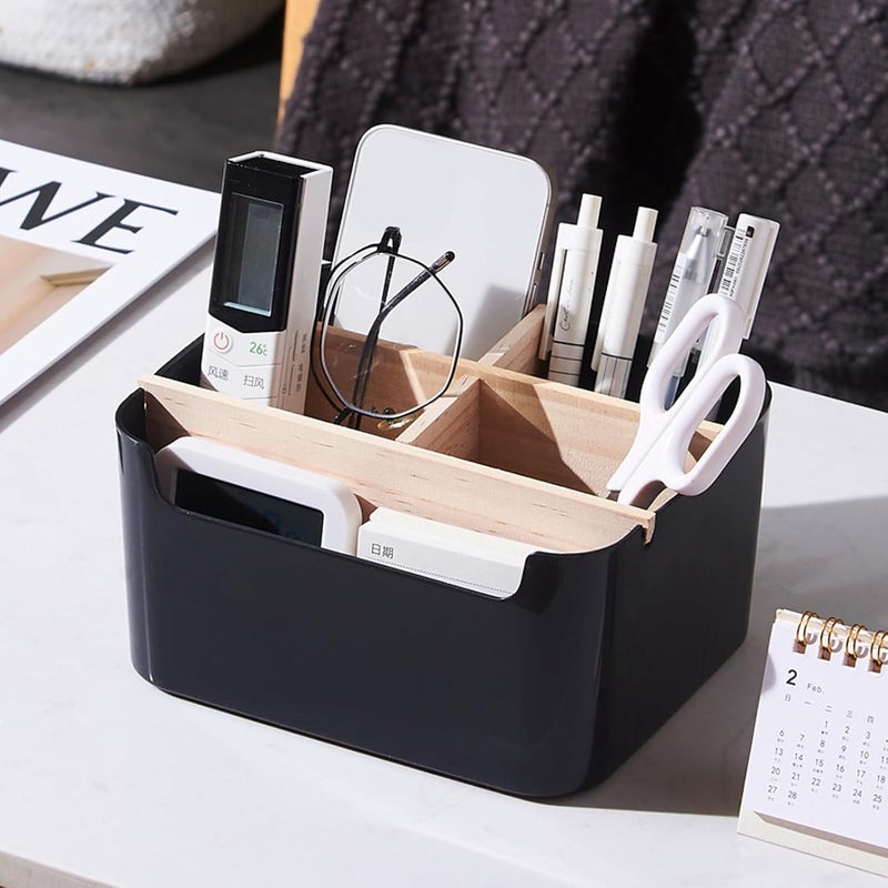 Detachable Wood Cosmetic Storage Box, Makeup Organizer for Countertop Lipstick and Brush Holder, Black Square Skincare and Makeup Sponge Organizer for Home Vanity - Image 5