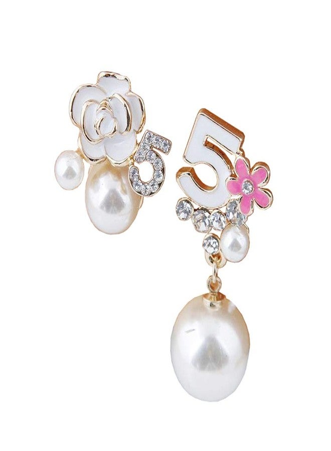 Glamtune Faux Imitation Pearl White Black Floral Dangle Drop Earrings Studs - Image 1