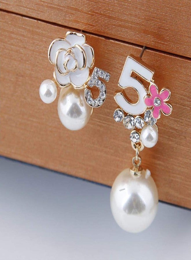 Glamtune Faux Imitation Pearl White Black Floral Dangle Drop Earrings Studs - Image 4