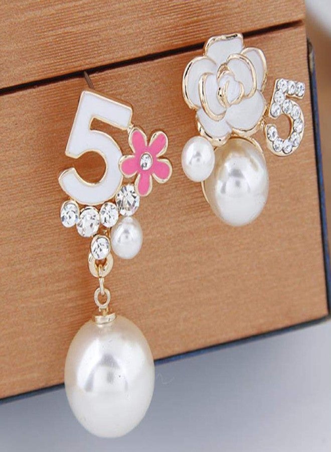 Glamtune Faux Imitation Pearl White Black Floral Dangle Drop Earrings Studs - Image 3