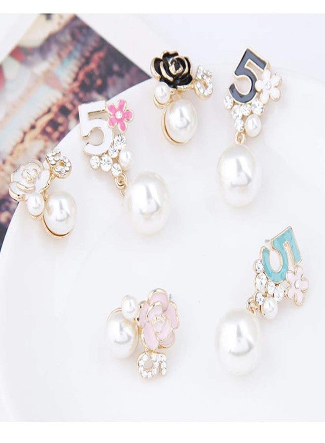 Glamtune Faux Imitation Pearl White Black Floral Dangle Drop Earrings Studs - Image 5