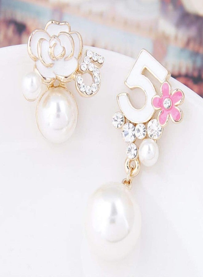 Glamtune Faux Imitation Pearl White Black Floral Dangle Drop Earrings Studs - Image 2