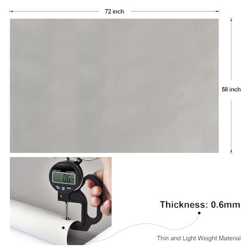 TeeLiy Faux Leather 2 Yards 58" x 72", 0.6 mm Thick Upholstery Leather PU Fabric Synthetic Leather Material Vinyl Leather Sheets for Upholstery Crafts, DIY Sewing, Sofa (Gray_Thin and Light Weight Material) - Image 2