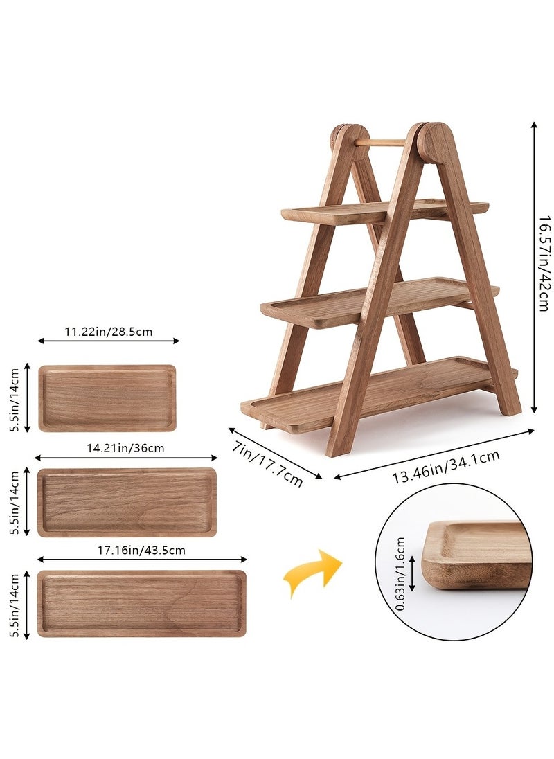 Generic 1pc Wood 3 Tier Serving Tray Three Tiered Cupcake Stand, Rectangle Serving Platter Wooden Farmhouse, Party Serving Brown Decorative Tray Decor  - Image 2