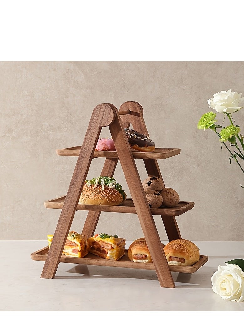 Generic 1pc Wood 3 Tier Serving Tray Three Tiered Cupcake Stand, Rectangle Serving Platter Wooden Farmhouse, Party Serving Brown Decorative Tray Decor  - Image 3