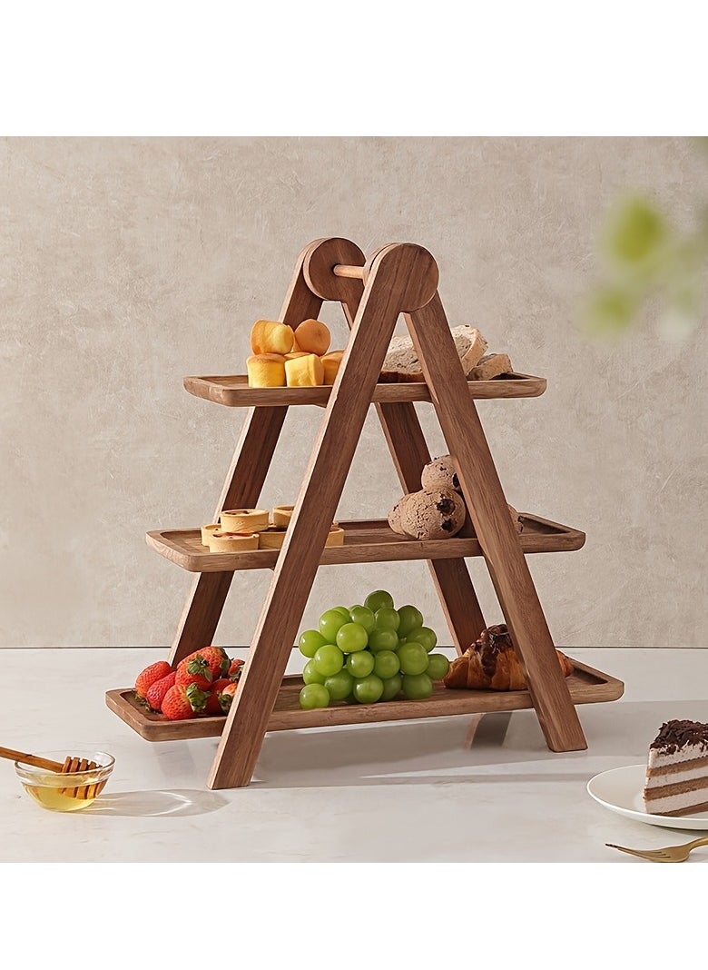 Generic 1pc Wood 3 Tier Serving Tray Three Tiered Cupcake Stand, Rectangle Serving Platter Wooden Farmhouse, Party Serving Brown Decorative Tray Decor  - Image 4