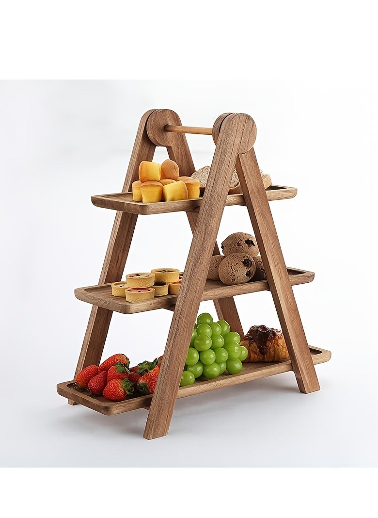 Generic 1pc Wood 3 Tier Serving Tray Three Tiered Cupcake Stand, Rectangle Serving Platter Wooden Farmhouse, Party Serving Brown Decorative Tray Decor  - Image 5