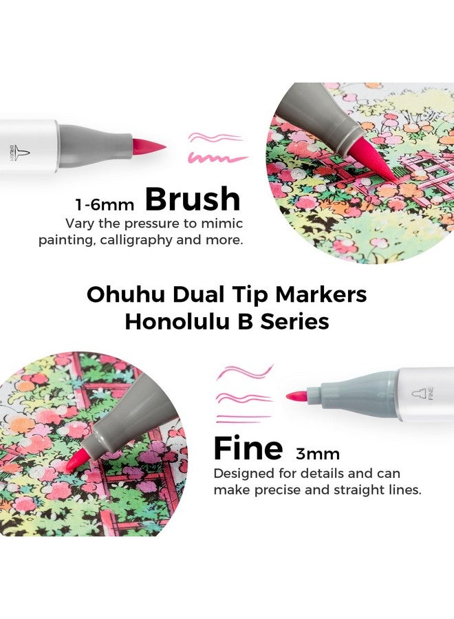 Ohuhu Pastel Markers Brush Tip, Alcohol-based Markers Double Tipped Artist Art for Sketch Adults' Coloring Illustration, 48 Pastel Colors +1 Alcohol Marker Blender + Marker Case, Brush & Fine - Image 2