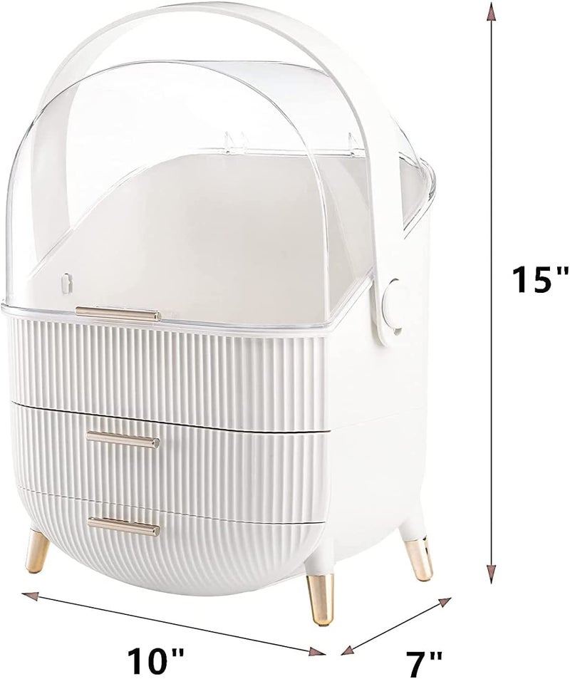 Ritmo صندوق تخزين مستحضرات التجميل من ريتمو، تخزين مستحضرات التجميل، تخزين الشفاه، تخزين المجوهرات، عنصر على الطاولة، مقاوم للغبار 2 درج رائع للحمام، خزانة الملابس، السطح (اللون: أبيض) - Image 5