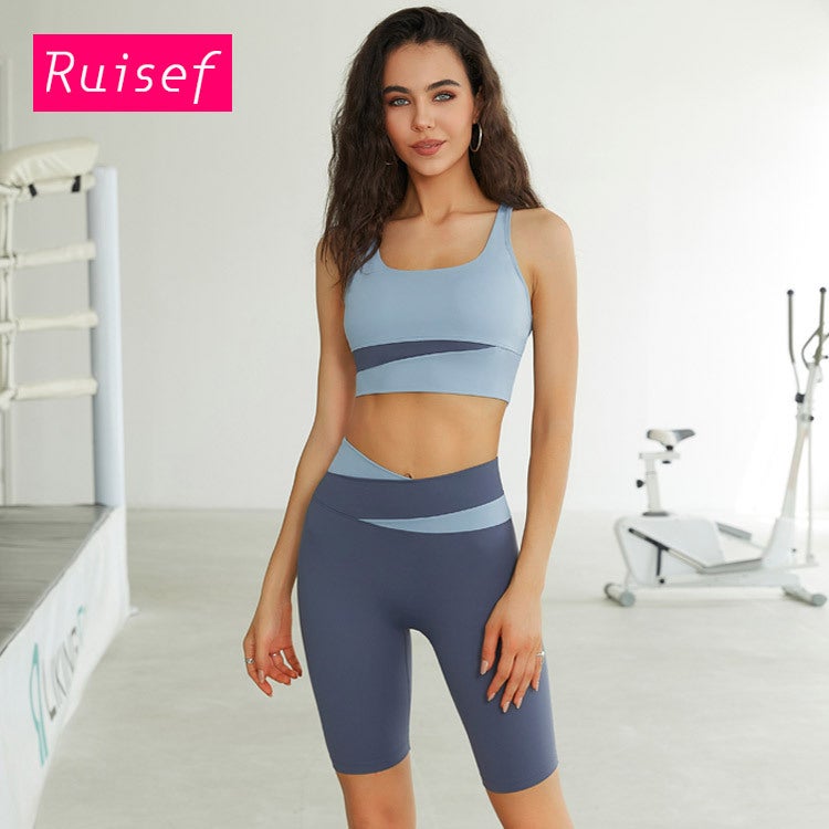 High Impact Sports Bra Set with Yoga Vest and High Waist Shorts - Image 1