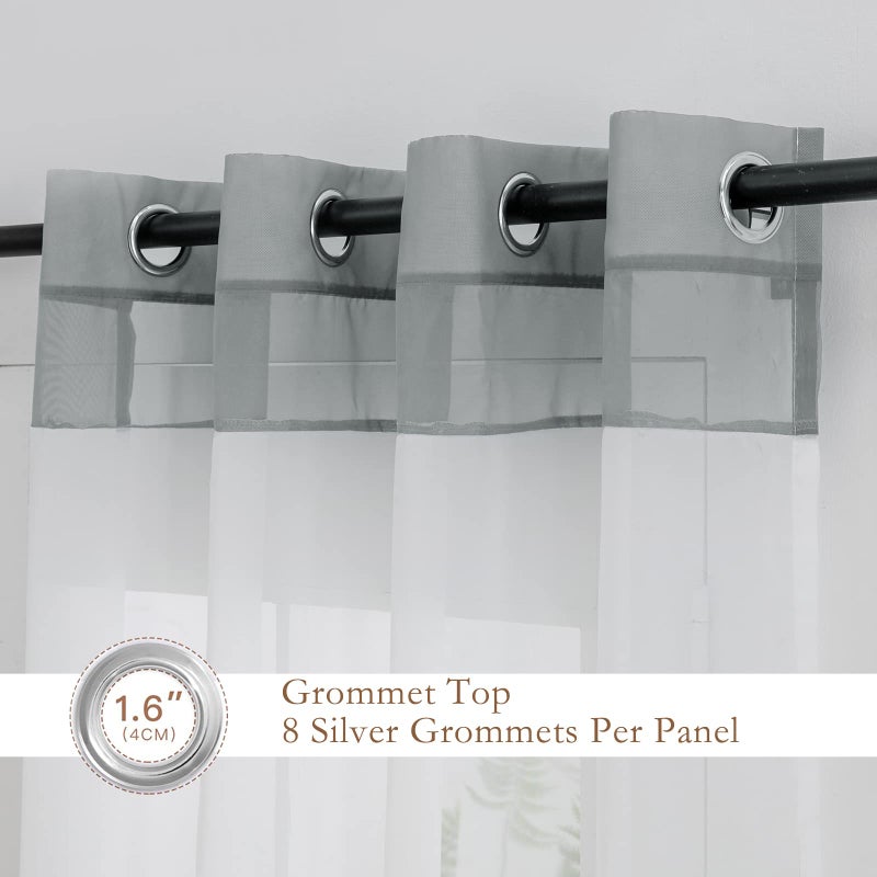 L.Z.E Grey and White Sheer Curtains 84 Inches Long 2 Panels Set, Transparent Elegant Curtains for Living Room Window Treatment Grommet Top Curtain & Drapes (56" W x 84" L Grey) - Image 3