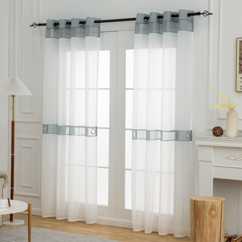 L.Z.E Grey and White Sheer Curtains 84 Inches Long 2 Panels Set, Transparent Elegant Curtains for Living Room Window Treatment Grommet Top Curtain & Drapes (56" W x 84" L Grey) - Image 2