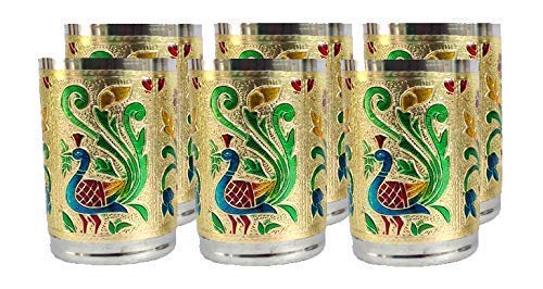 DIGIDEAL Glass Hand Made Meena Work Peacock Design Golden Color Set Item - Image 1