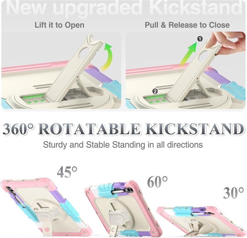 SEYMAC Case for Galaxy Tab S9 Plus /S9 FE Plus/S10 Plus 12.4'', with Screen Protector Pencil Holder [360 Rotating Hand Strap] &Stand, Drop-Proof, Yellowish+Pink - Image 4