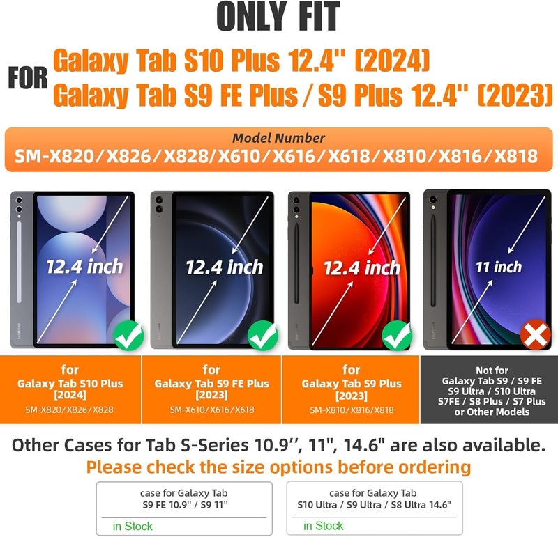 SEYMAC Case for Galaxy Tab S9 Plus /S9 FE Plus/S10 Plus 12.4'', with Screen Protector Pencil Holder [360 Rotating Hand Strap] &Stand, Drop-Proof, Yellowish+Pink - Image 2