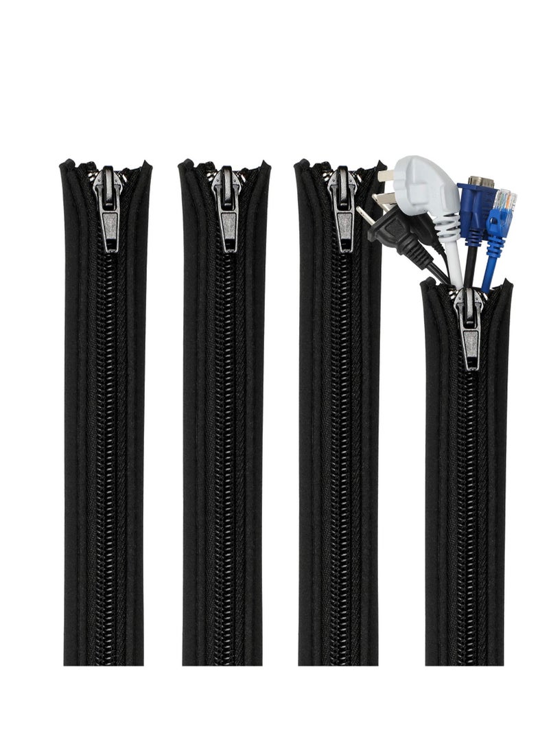 Excefore Zipper Wire Wrap Covers, 20 inch Cord Organizer Sleeve with Zipper, Cord Organizer and Cable Protector, for TV, Computer, Office, Home Entertainment (4Pcs Black) - Image 1