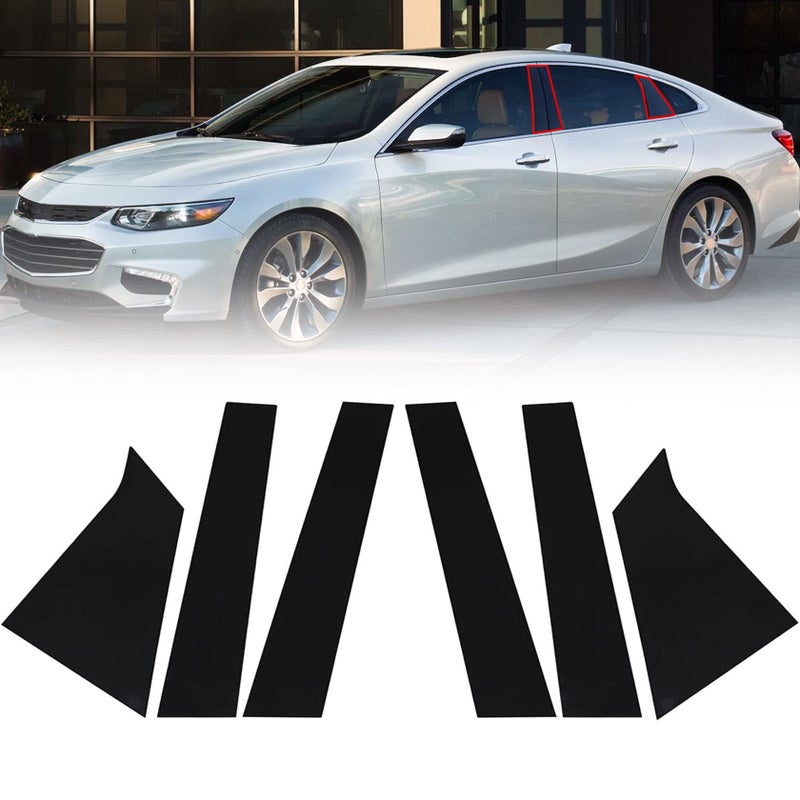 FZJDSD 6pcs Glossy Black Pillar Posts Door Trim Cover Anti Scratch Window Molding Door Compatible with Chevrolet Malibu 2016 2017 2018 2019 2020 2021