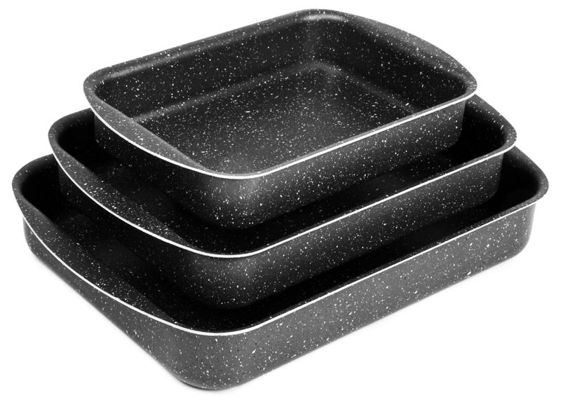 LAZORD Rectangle Granite Plus Oven Casserole - 3 Pcs - Size 25, 30, 35 - Black - Image 1