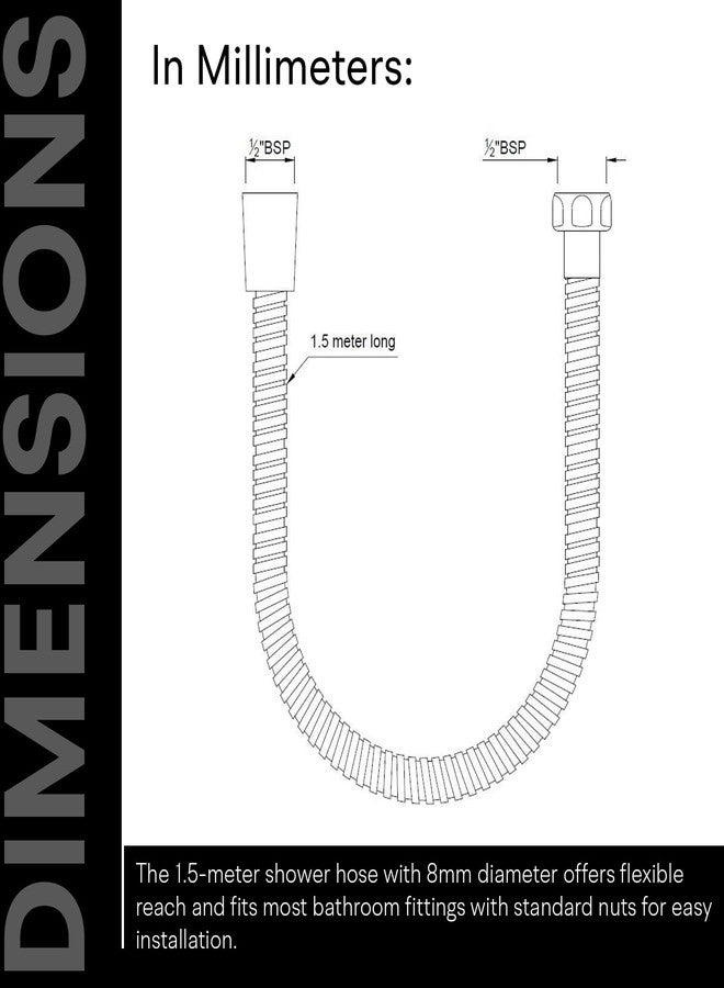 Jaquar 1.5M Flexible Shower Hose Tube with Nuts - 8mm Diameter, Durable & Easy-to-Install Bathroom Plumbing Accessory, Sliver, Chrome Finish - Image 5