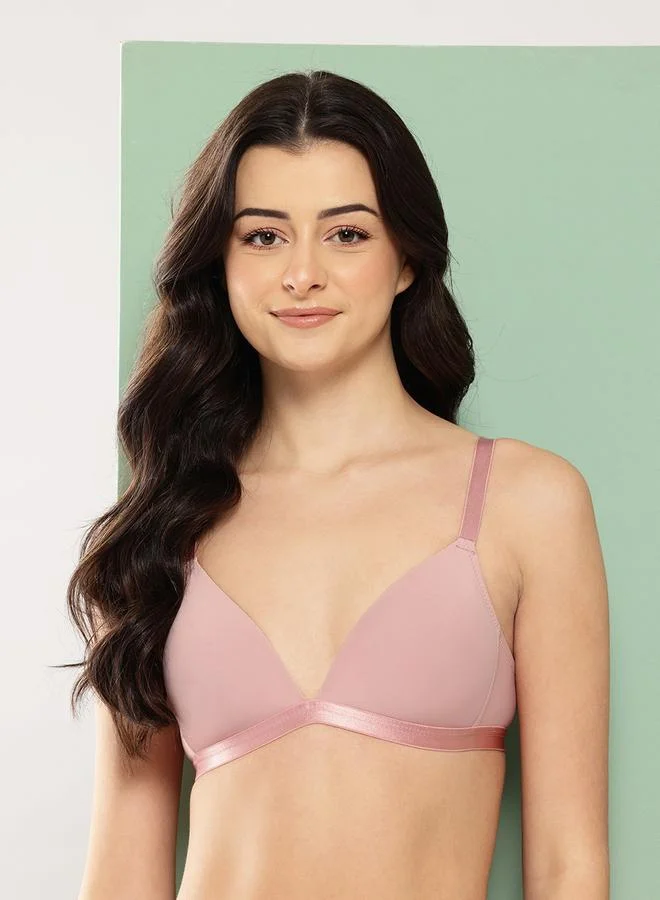 Leading Lady Pink Solid Lightly Padded Non Wired Plunge Bra