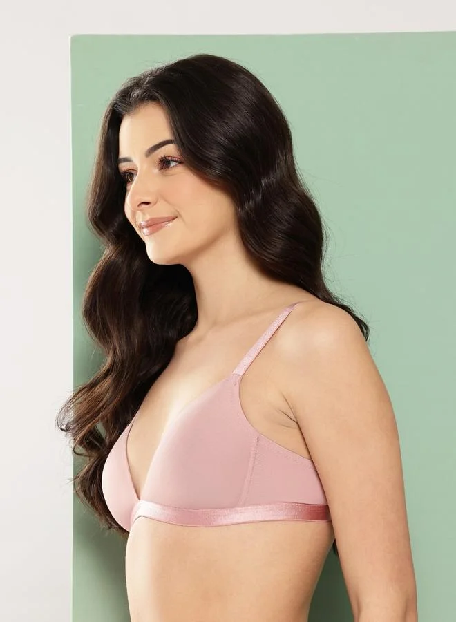 Leading Lady Pink Solid Lightly Padded Non Wired Plunge Bra