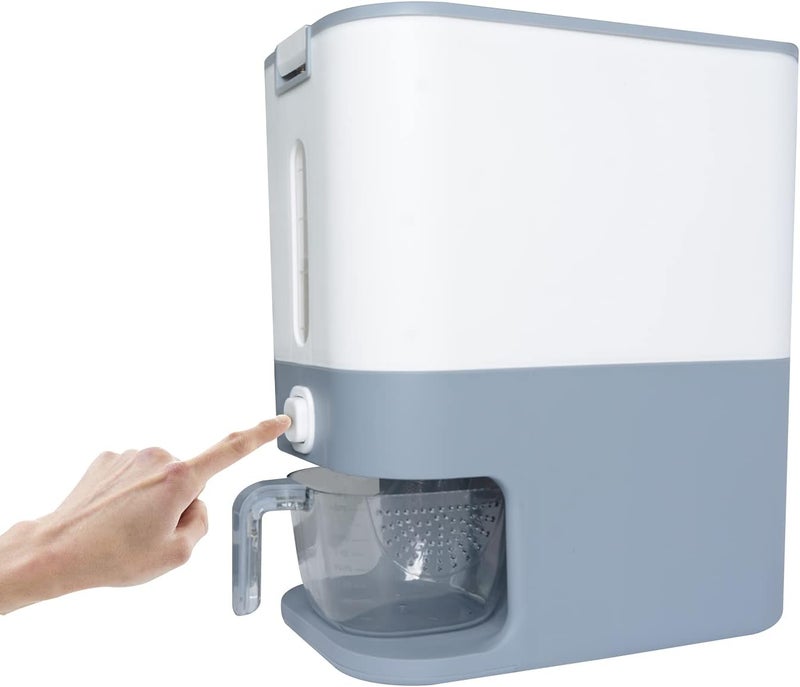Penck Rice Dispenser Cereal Grain Storage Container Automatic Rice Bucket Airtight Plastic Food Holder Household Organizer Box Bin w/Locking Lid & Measuring Cup, 17lbs Capacity, Grey - Image 4