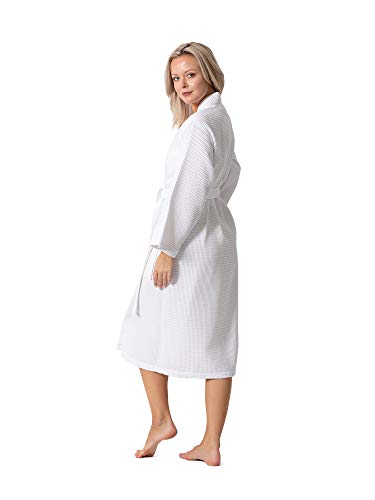 Turkish Linen روب سبا وحمام كيمونو خفيف الوزن من الكتان التركي - سريع الجفاف - ناعم (أبيض، كبير) - Image 4
