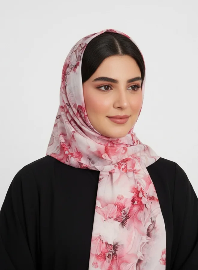 عبايات لمحة طرحة بلوم ويف – شيفون بنقشة وردية مموجة