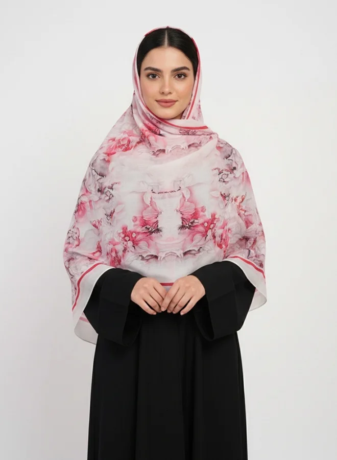 عبايات لمحة طرحة بلوم ويف – شيفون بنقشة وردية مموجة