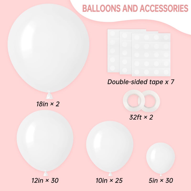 RUBFAC 87pcs White Balloons Different Sizes 18 12 10 5 Inches for Garland Arch, Premium Party Latex Balloons for Birthday Party Wedding Anniversary Baby Shower Party Decoration - Image 2