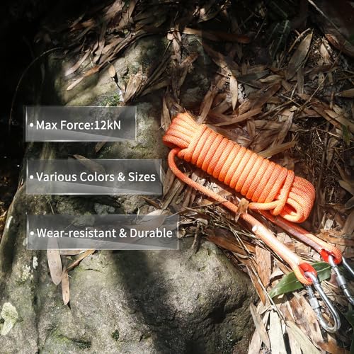 NewDoar Climbing Rope 8(5/16in),10mm (3/8in), High Strength Accessory Cord Rope with 2 Steel Hooks, for Outdoor Rescue Rappelling Rope Down Cliffs ledges Safety Escape Tow Strap Equipment(Orange) - Image 5