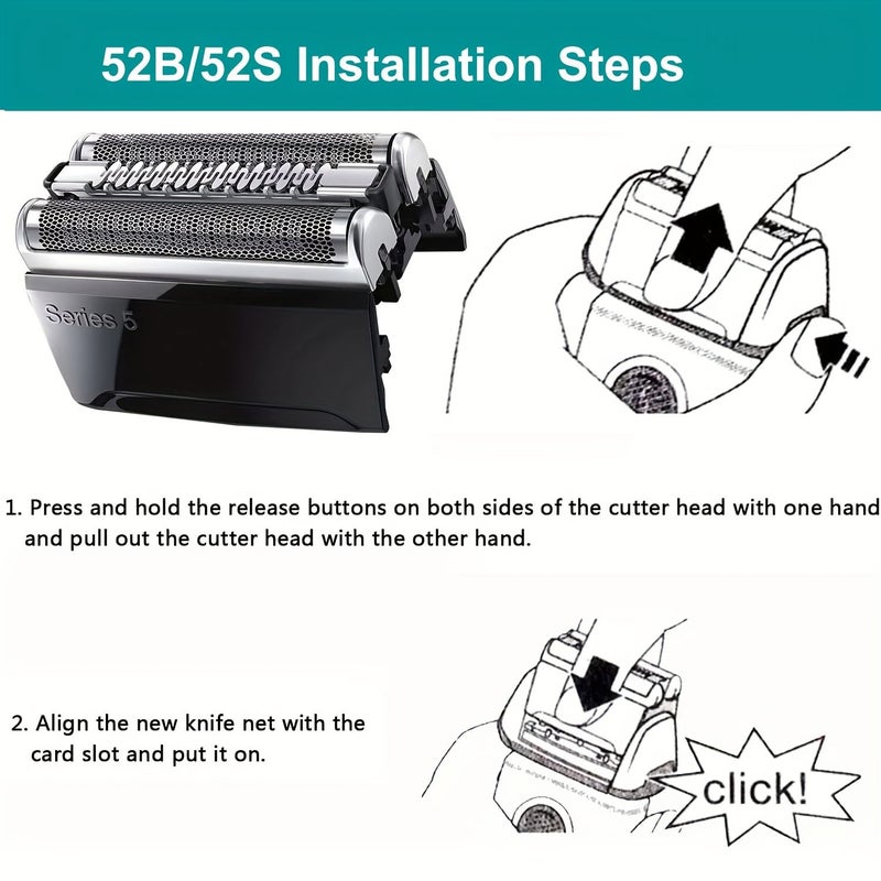 Replacement Foil Cutter 52B 2PC Compatible With Braun Series 5 5018S 5020CS 5050CS 5031S Electric Shaver Razor Head Part - Image 1