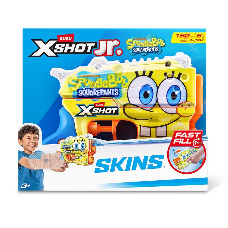 X-Shot Jr. Skins SpongeBob SquarePants Fast-Fill Water Blaster (150 ml, Yellow/Blue) - Image 1
