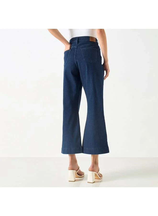 Iconic Iconic Solid Flared Leg Jeans with Pockets
