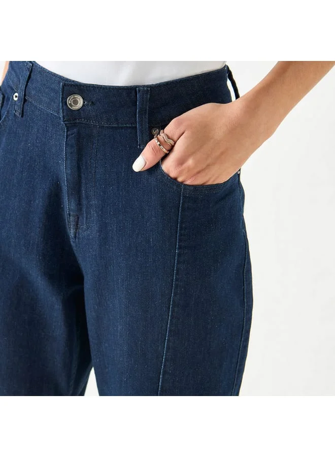 Iconic Iconic Solid Flared Leg Jeans with Pockets