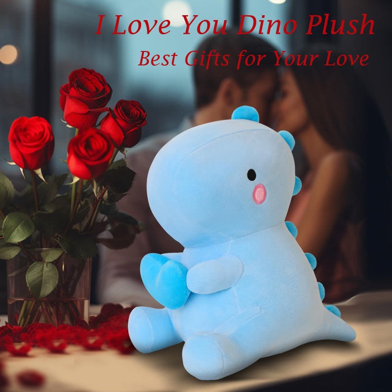 SQEQE Dinosaur Stuffed Animal, Loving Soft Dino Plush Toys with Holding Heart, Sweet Romantic Anniversary Birthday Gift for Her Girls Boys Girlfriend(Blue,12 inch) - Image 2