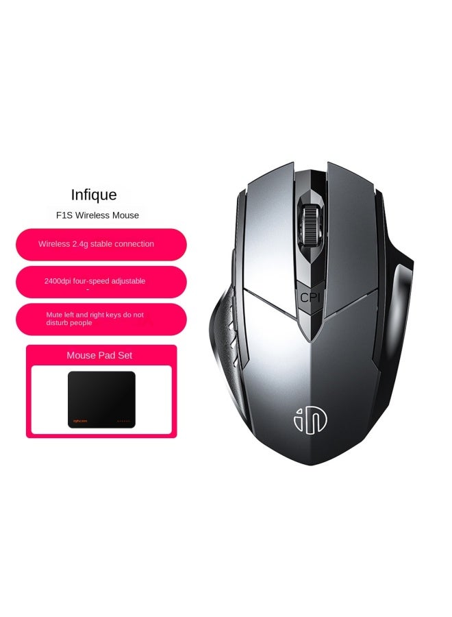 إنفيك Inphic F1s ماوس لاسلكي صامت للأعمال المكتبية والمنزلية قابل لإعادة الشحن [مجموعة وسادة الماوس] - Image 1