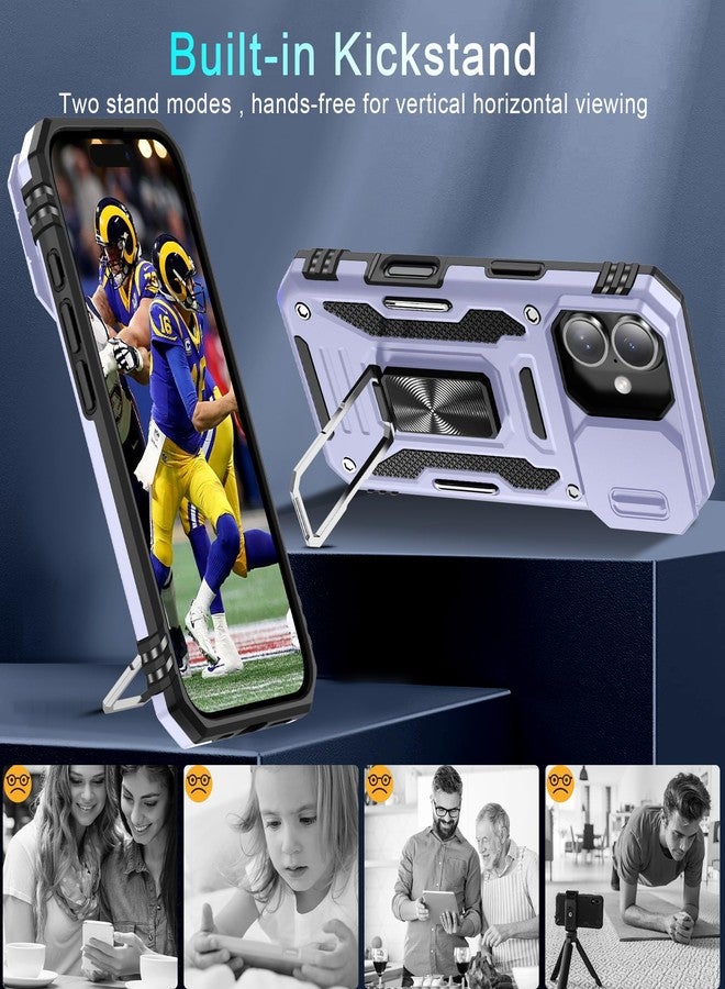 DEERLAMN جراب DEERLAMN لهاتف iPhone 17 مع غطاء كاميرا منزلق + واقي شاشة (عبوتان)، غطاء واقٍ مقاوم للصدمات من الدرجة العسكرية مع مسند حلقي دوار - بنفسجي فاتح - Image 4