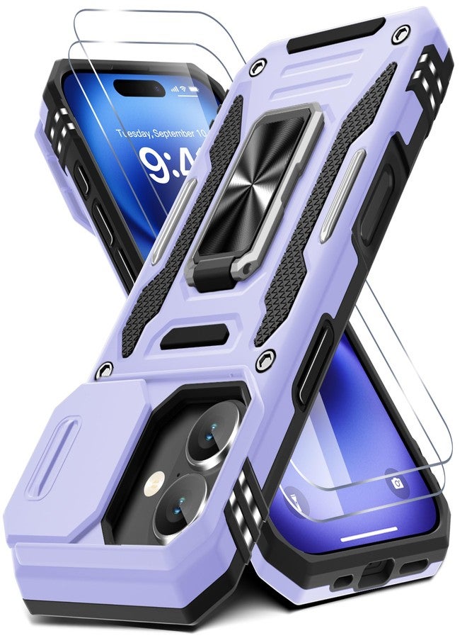 DEERLAMN جراب DEERLAMN لهاتف iPhone 17 مع غطاء كاميرا منزلق + واقي شاشة (عبوتان)، غطاء واقٍ مقاوم للصدمات من الدرجة العسكرية مع مسند حلقي دوار - بنفسجي فاتح - Image 1
