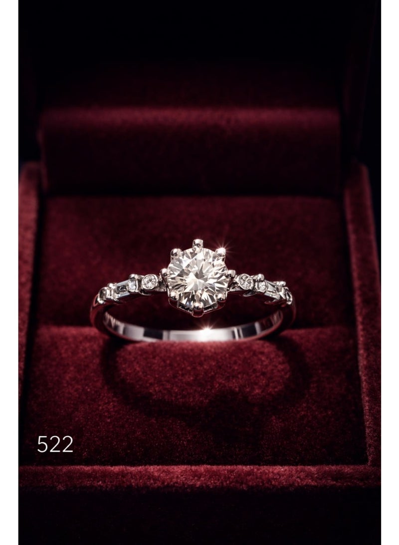 3Diamonds Solitaire Style Ring with Cubic Zirconia, Platinum Rhodium Plated - Image 3
