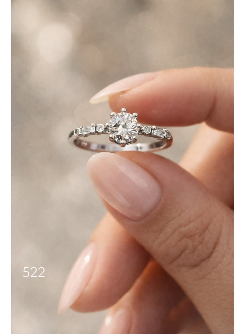 3Diamonds Solitaire Style Ring with Cubic Zirconia, Platinum Rhodium Plated - Image 2